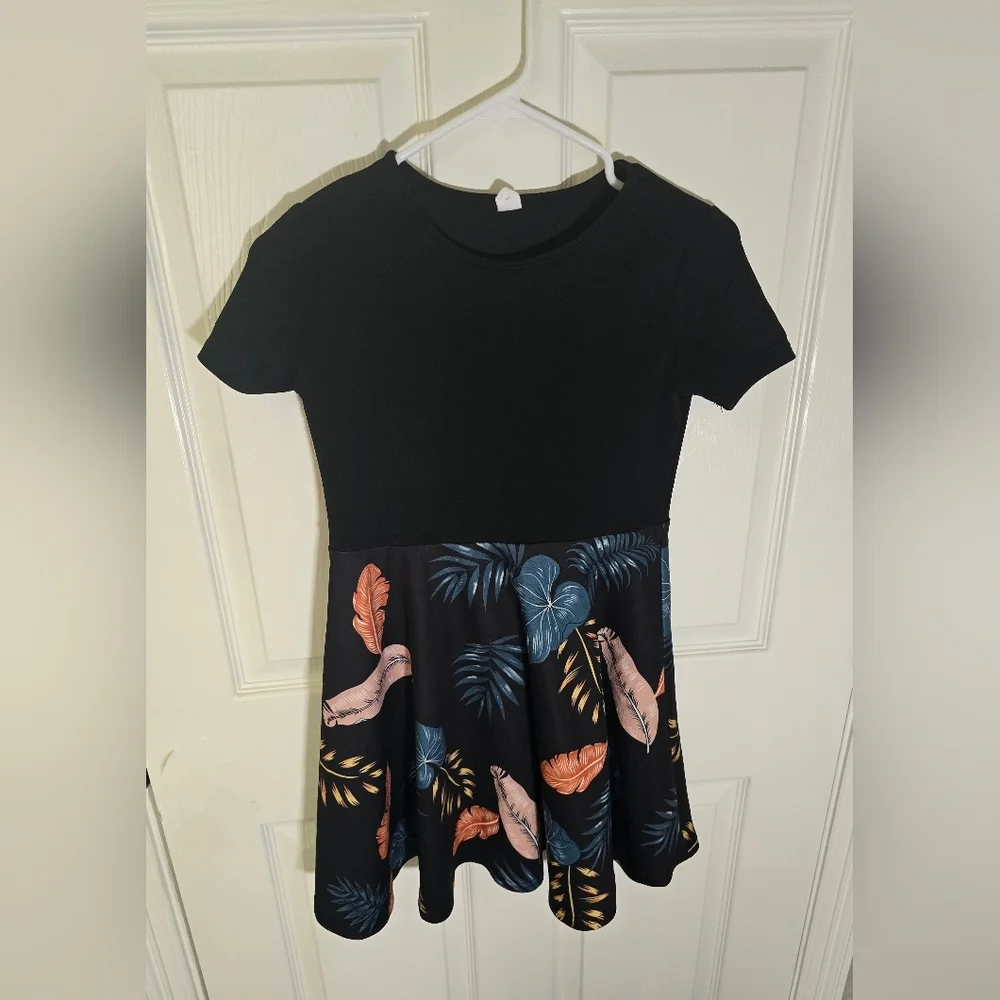 Shein Girls Black Tropical Casual Dress 11Y